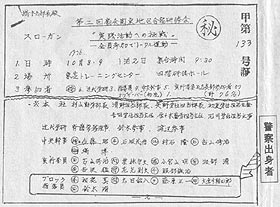 会社の重役も出席して開催された「東芝扇会」の合宿研修会の手書き文書